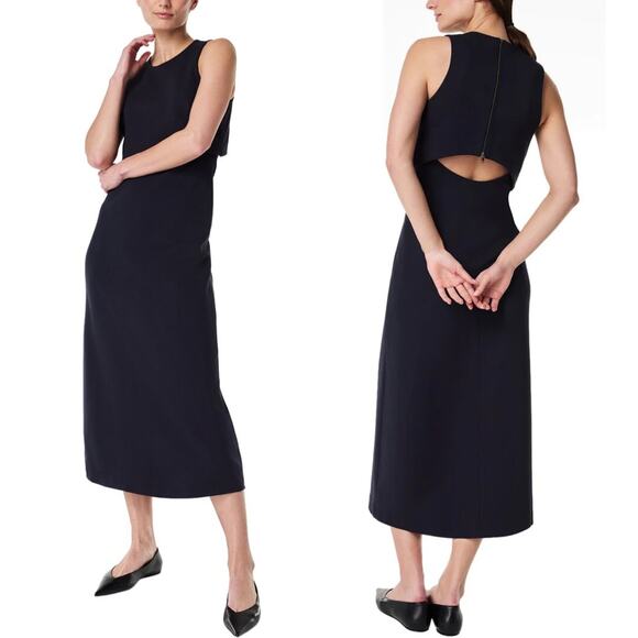 NEW Spanx The Perfect Overlay Midi Dress Back Cut Out Black Size XS Minimalism - Picture 1 of 10
